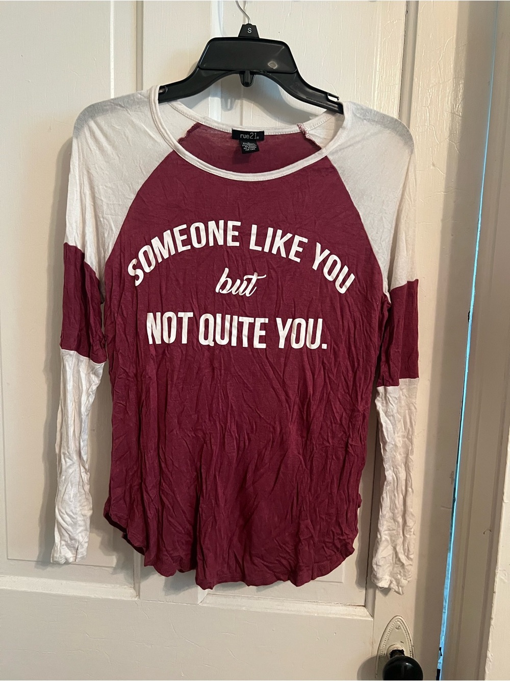 Rue21 Burgundy and White Raglan Graphic Long Sleeve Tee